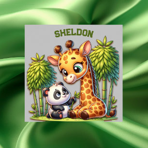 Giraffe and Panda Monogrammed Name   Poster