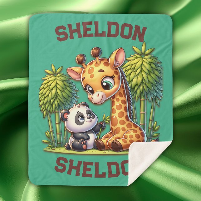 Giraffe and Panda Monogrammed Name | Sherpa Blanket (Creator Uploaded)