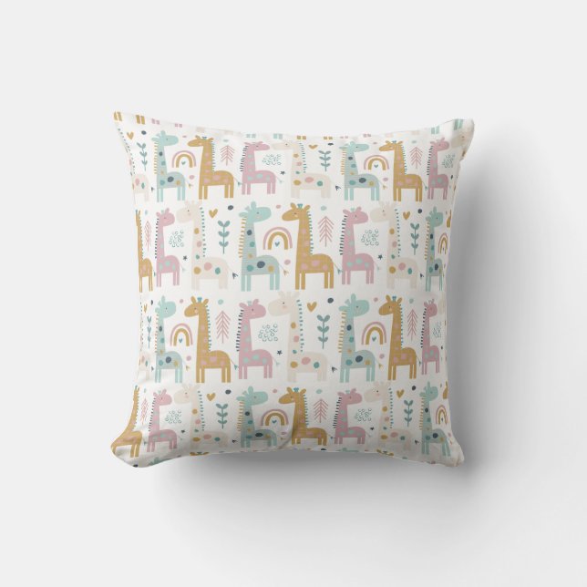 Giraffe and Rainbow Background Cushion (Front)