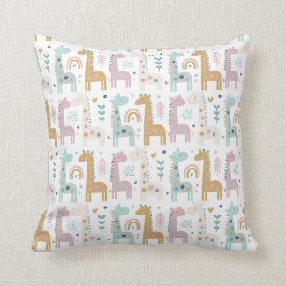 Giraffe and Rainbow Background Cushion
