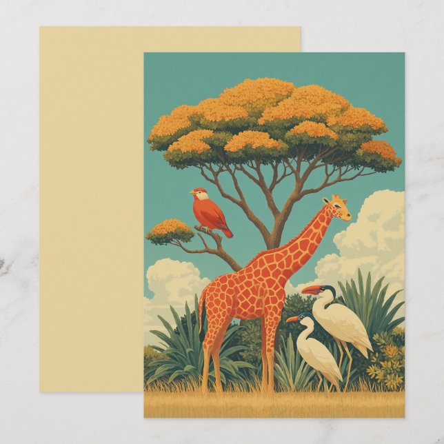 Giraffe and Safari Birds Invitation (Front/Back)