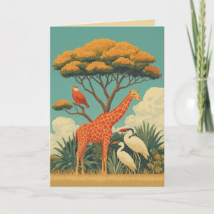 Giraffe and Safari Birds Invitation