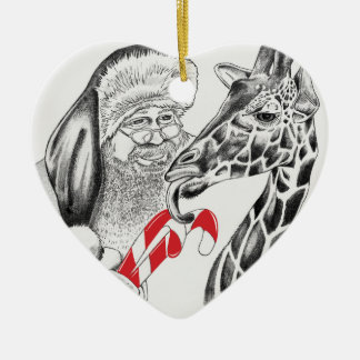 Giraffe and Santa Claus Ceramic Tree Decoration