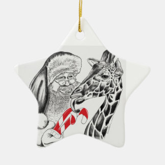 Giraffe and Santa Claus Ceramic Tree Decoration