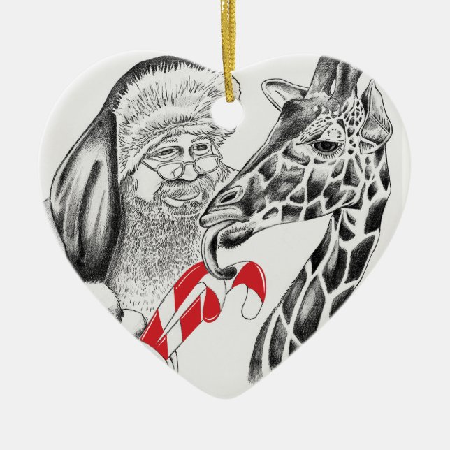 Giraffe and Santa Claus Ceramic Tree Decoration (Front)