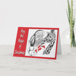 Giraffe and Santa Claus Christmas Holiday Card