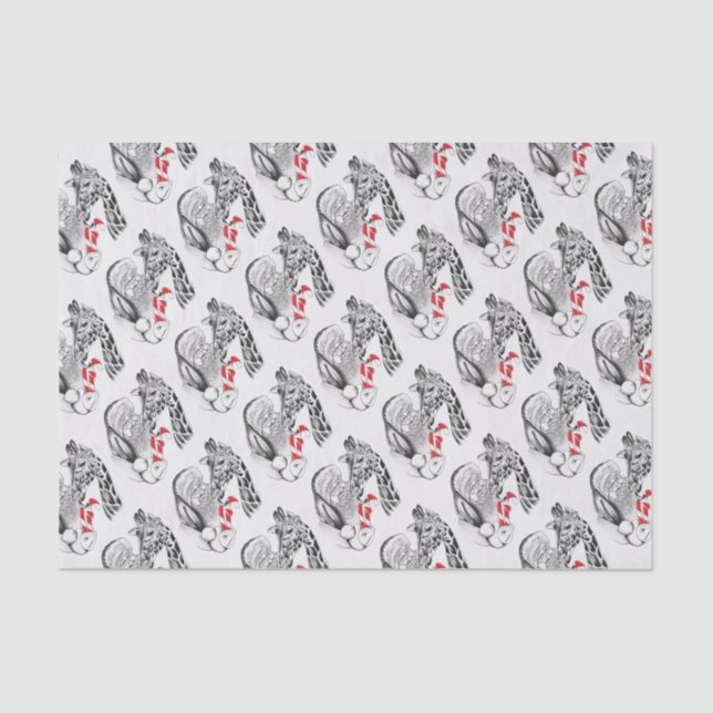 Giraffe and Santa Claus Christmas Tissue Paper (Front)