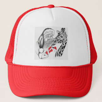 Giraffe and Santa Claus Christmas Trucker Hat