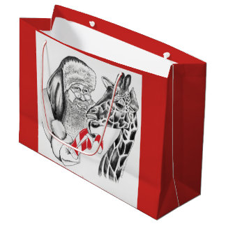 Giraffe and Santa Claus for Christmas Large Gift Bag