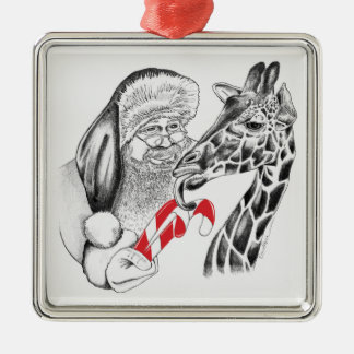 Giraffe and Santa Claus Metal Tree Decoration