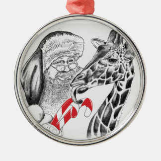 Giraffe and Santa Claus Metal Tree Decoration