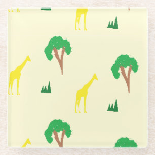Giraffe and tree pattern glass coaster