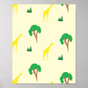 Giraffe and tree pattern poster