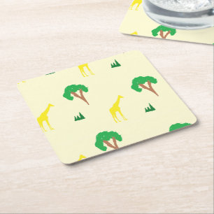 Giraffe and tree pattern square paper coaster