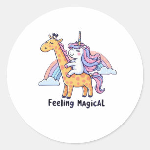 Giraffe and Unicorn Classic Round Sticker