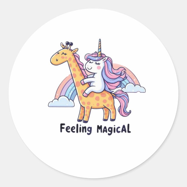 Giraffe and Unicorn  Classic Round Sticker (Front)