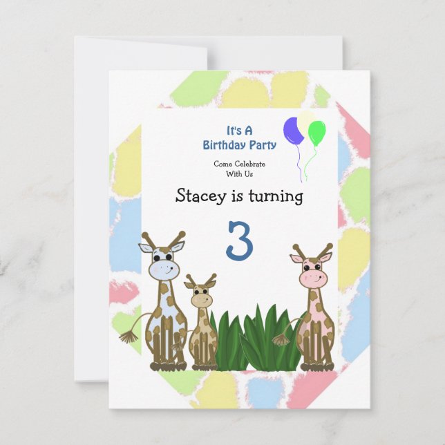Giraffe Animal Birthday Invitation (Front)