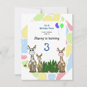 Giraffe Animal Birthday Invitation