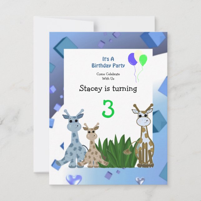 Giraffe Animal Birthday Invitation (Front)