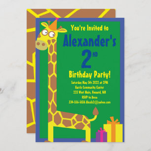 Giraffe Animal Kid's Birthday Party Invitations