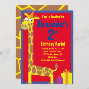 Giraffe Animal Kid's Birthday Party Invitations