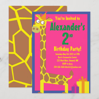 Giraffe Animal Kid's Birthday Party Invitations