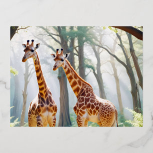 Giraffe Animal Nature Wildlife Affection Caring Foil Holiday Postcard