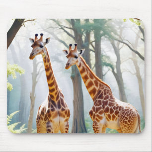 Giraffe Animal Nature Wildlife Affection Caring Mouse Mat