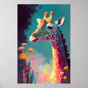 Giraffe Animal Portrait Painting Wildlife Outdoors Poster