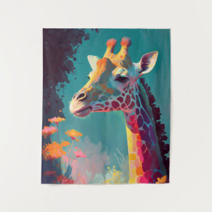 Giraffe Animal Portrait Painting Wildlife Outdoors Tapestry