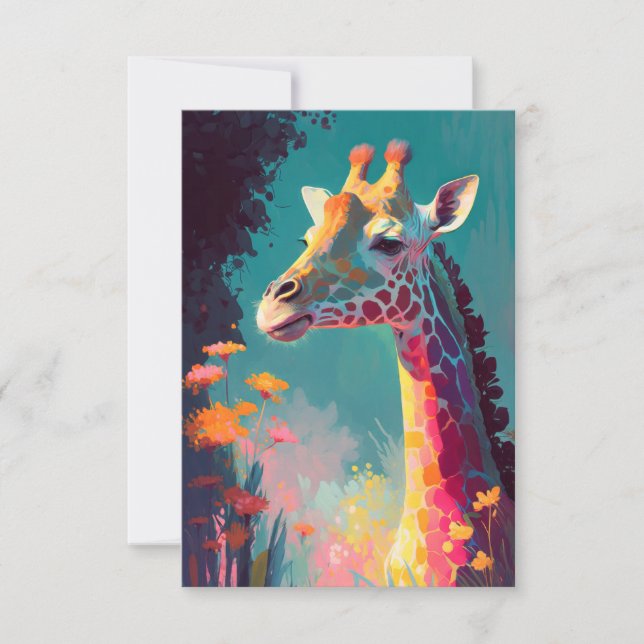 Giraffe Animal Portrait Painting Wildlife Outdoors Thank You Card (Front)