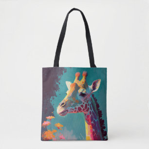 Giraffe Animal Portrait Painting Wildlife Outdoors Tote Bag
