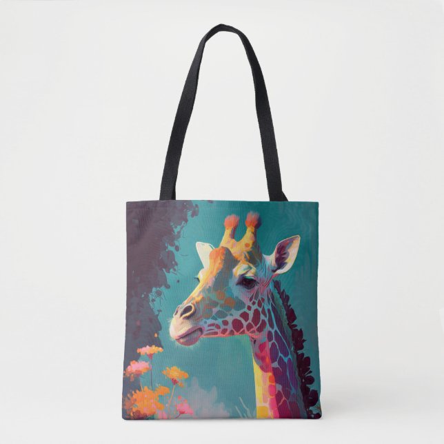 Giraffe Animal Portrait Painting Wildlife Outdoors Tote Bag (Front)