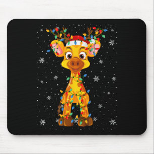 Giraffe Animal Santa Hat Ugly Christmas Tree Light Mouse Mat