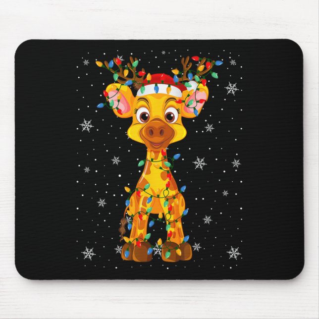 Giraffe Animal Santa Hat Ugly Christmas Tree Light Mouse Mat (Front)