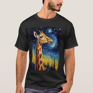 Giraffe Animal Starry Night Painting T-Shirt