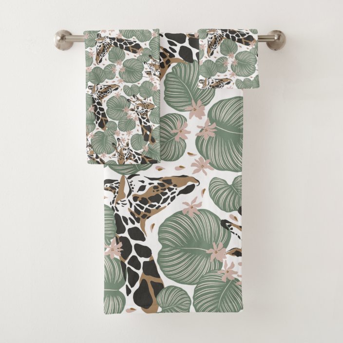 Giraffe Animal Tropical Leaf Jungle Pattern Bath Towel Set Zazzle