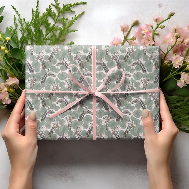 Giraffe Animal Tropical Pattern Birthday Party Wrapping Paper (Creator Uploaded)