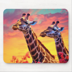 Giraffe Animal Wildlife Wilderness Colourful Print Mouse Mat