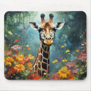 Giraffe Animal Wildlife Wilderness Colourful Print Mouse Mat