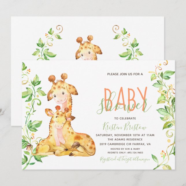 Giraffe Animals Baby Shower Invitation (Front/Back)