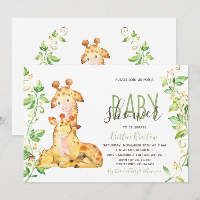 Giraffe Animals Baby Shower Invitation (Front/Back)