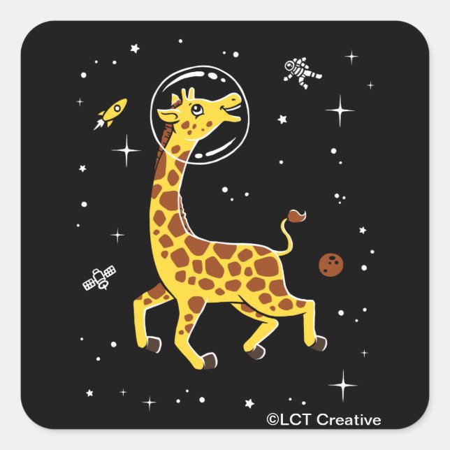 Giraffe Animals In Space Square Sticker (Front)