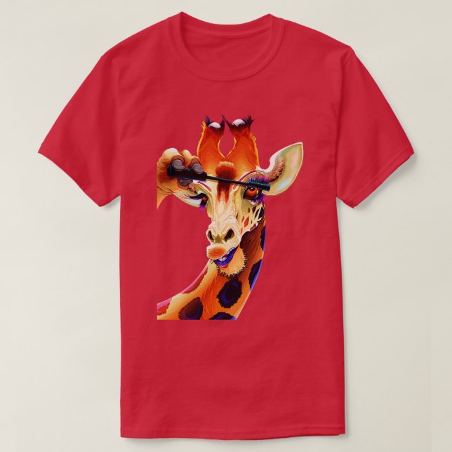 Giraffe Applying Mascara Eyelashes  T-Shirt (Design Front)