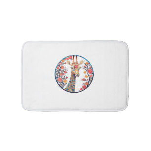 Giraffe Artwork Colourful - Church Blossom Animals Bath Mat