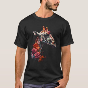 Giraffe Artwork Flowers Animal T-Shirt