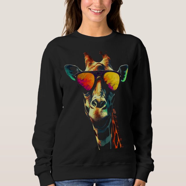 Giraffe Artwork Sunglasses Animal Sweatshirt (Front)