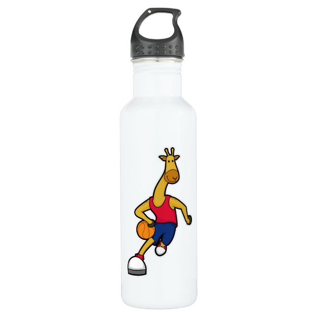 Giraffe as Basketball player with Basketball ball 710 Ml Water Bottle (Front)