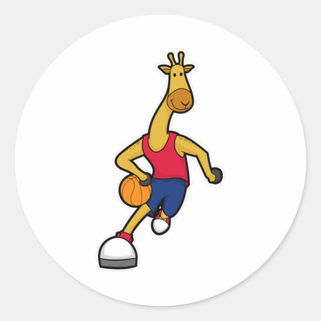 Giraffe as Basketball player with Basketball ball Classic Round Sticker (Front)
