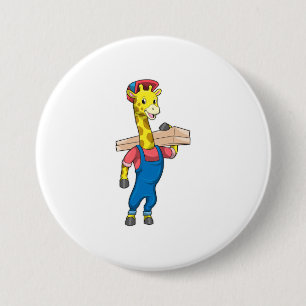 Giraffe as Carpenter with Wood 7.5 Cm Round Badge